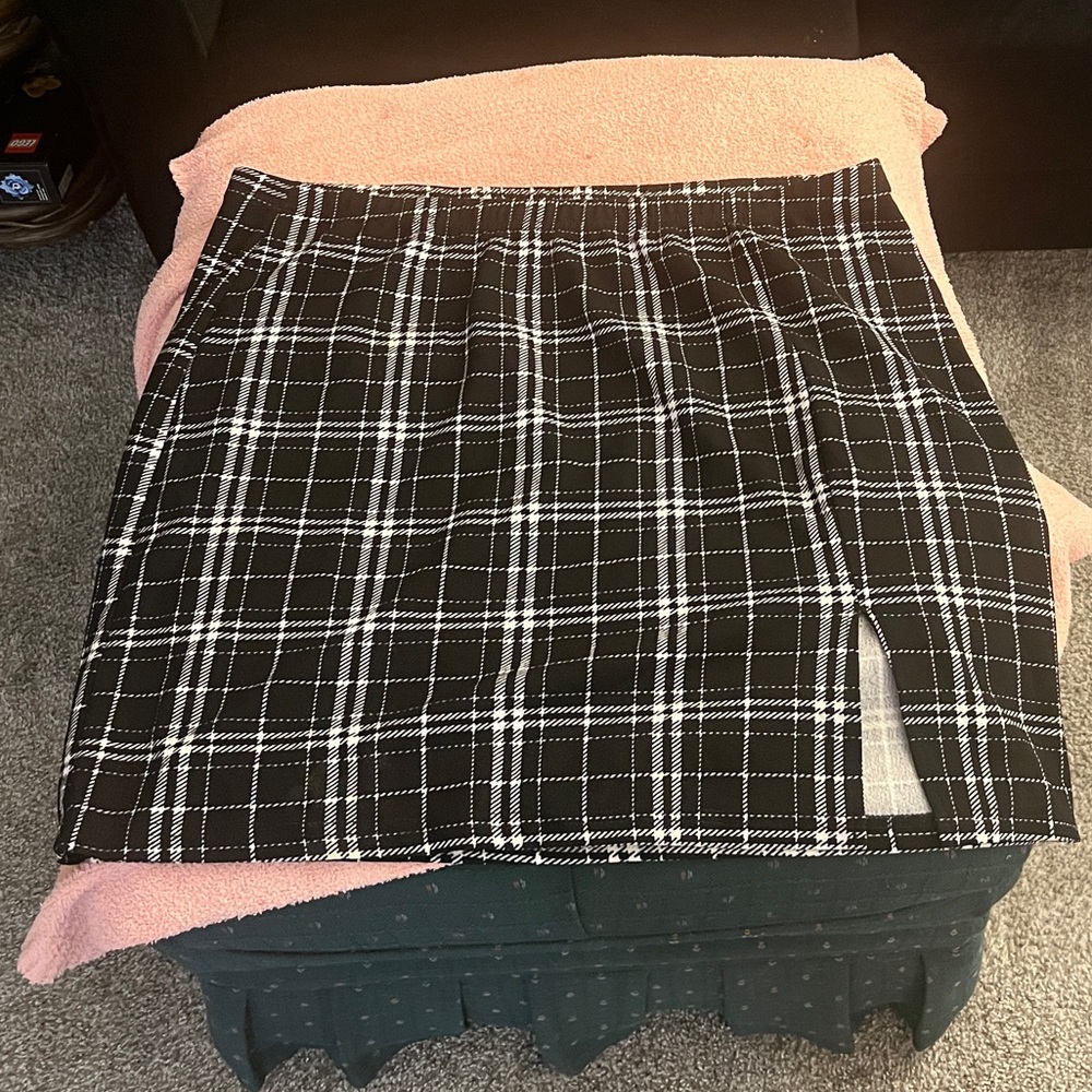 Black and White Plaid Mini Skirt